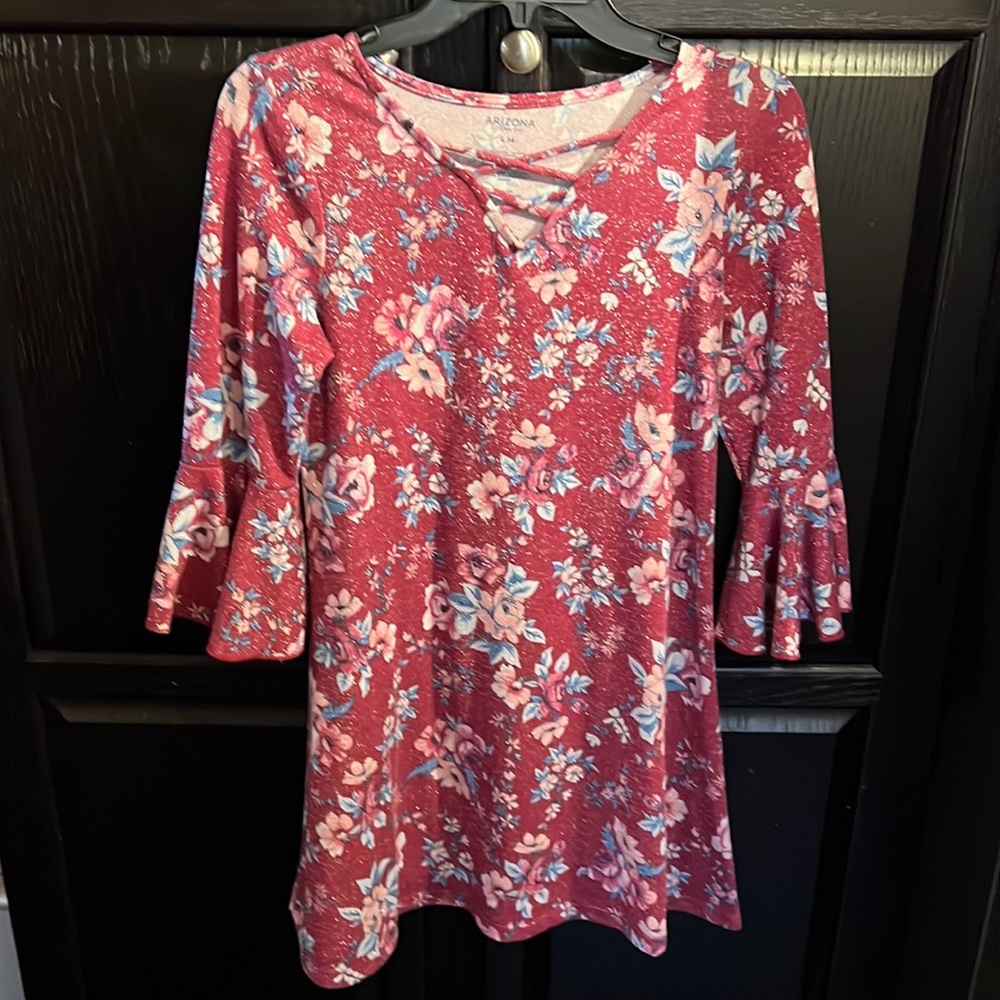 Girls dress size 14 sparkle with flowers maroon